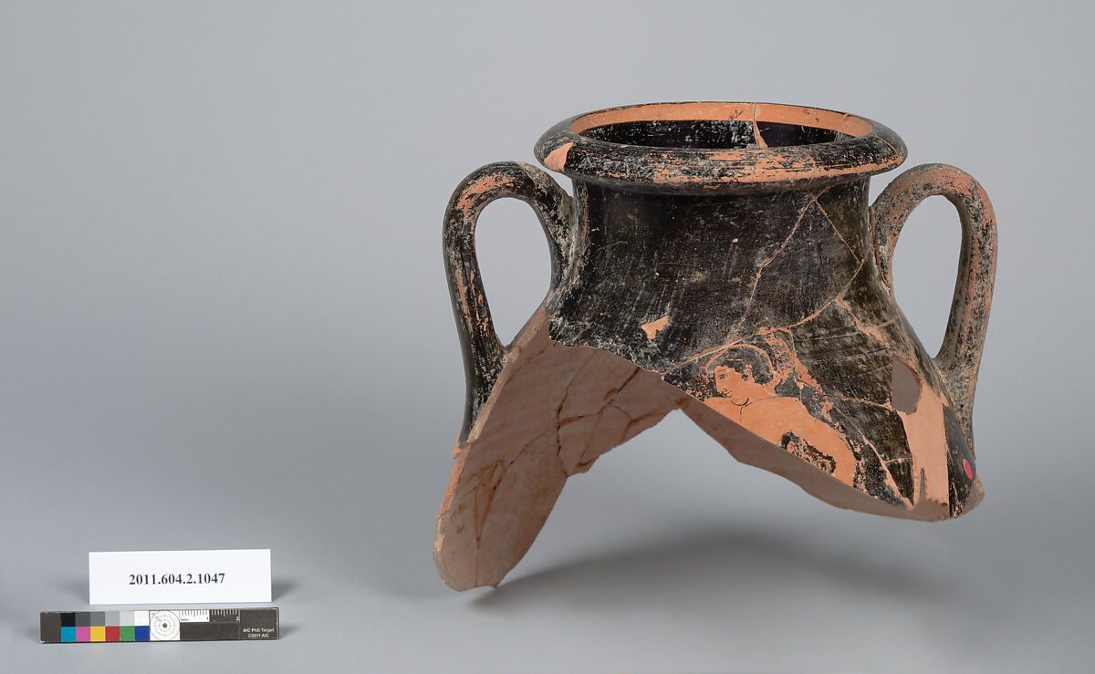 Terracotta fragment of a pelike (jar), Terracotta, Greek, Attic