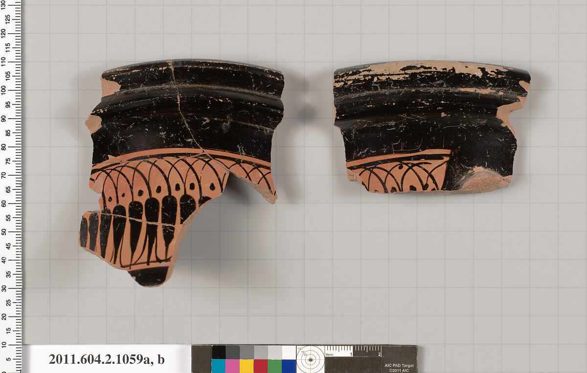 Terracotta fragments of a pelike (jar), Terracotta, Greek, Attic 
