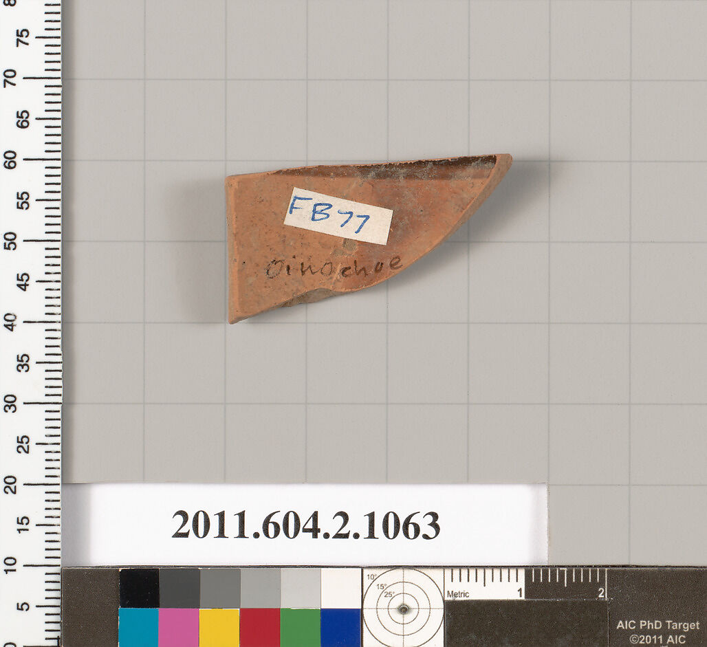 Terracotta fragment of an oinochoe (jug), Terracotta, Greek, Attic