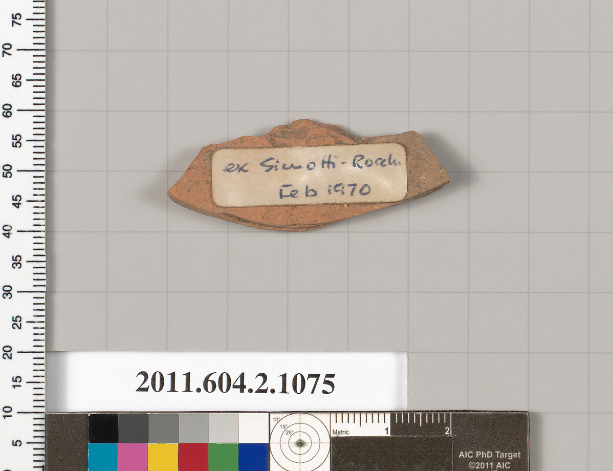 Terracotta fragment of a closed shape, Terracotta, Greek, Attic