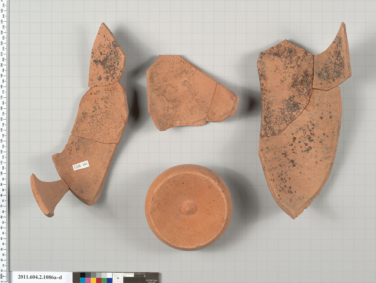 Terracotta fragments of a lekythos (oil flask), Terracotta, Greek, Attic