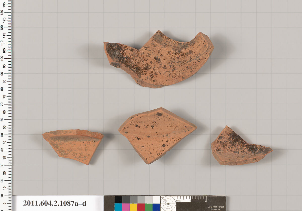 Terracotta fragments of a lekythos (oil flask), Terracotta, Greek, Attic