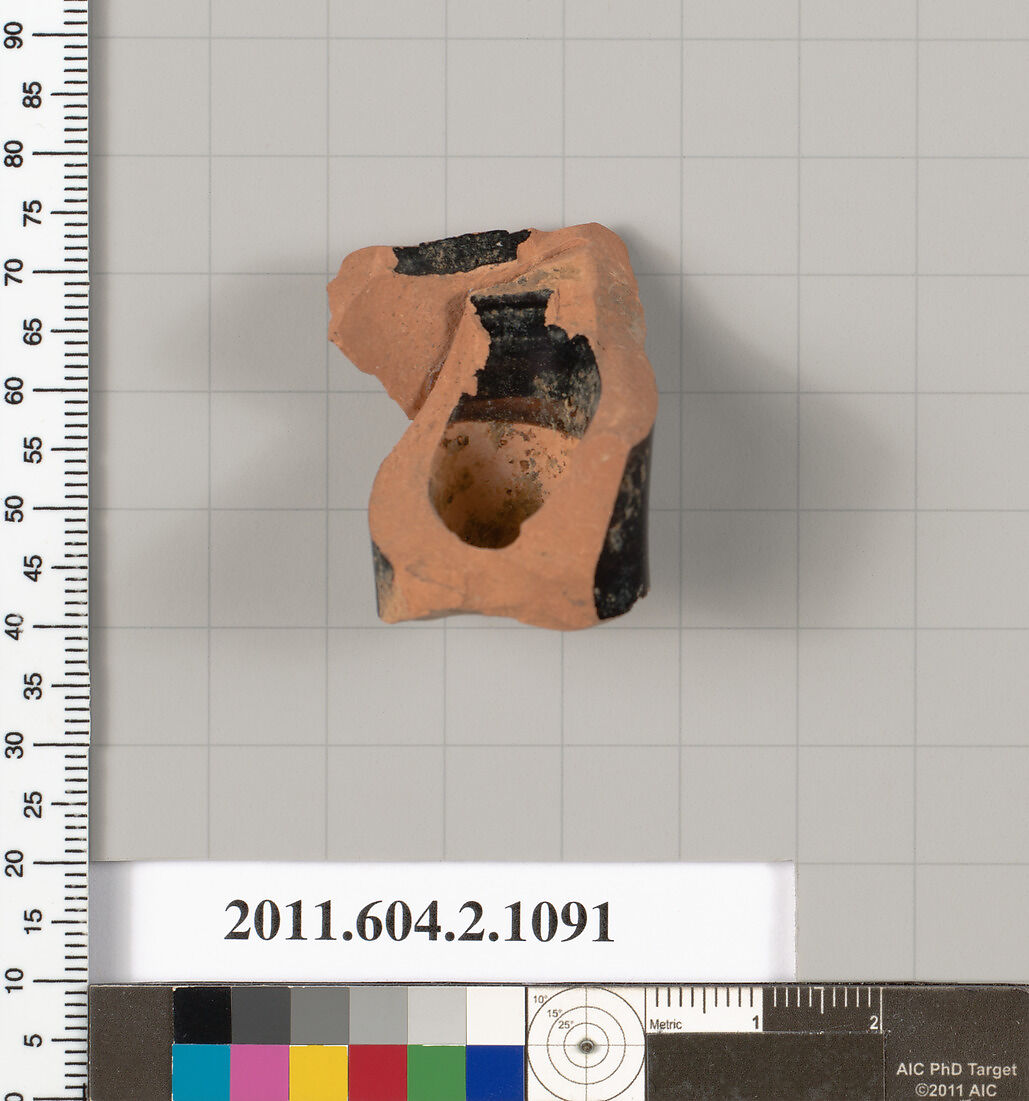 Terracotta fragment of a lekythos (oil flask), Terracotta, Greek, Attic