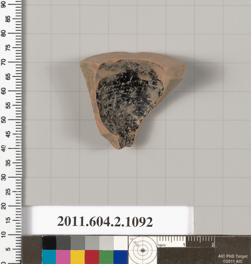 Terracotta fragment of a lekythos (oil flask), Terracotta, Greek, Attic