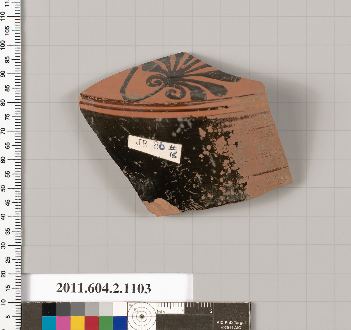 Terracotta fragment of a lekythos (oil flask), Terracotta, Greek, Attic 