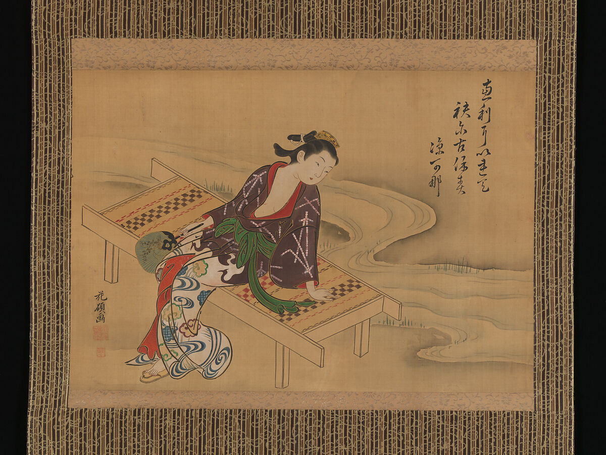 Enjoying the Cool Breeze, Kaseki (Japanese, active 18th century), Hanging scroll; ink and color on silk, Japan 