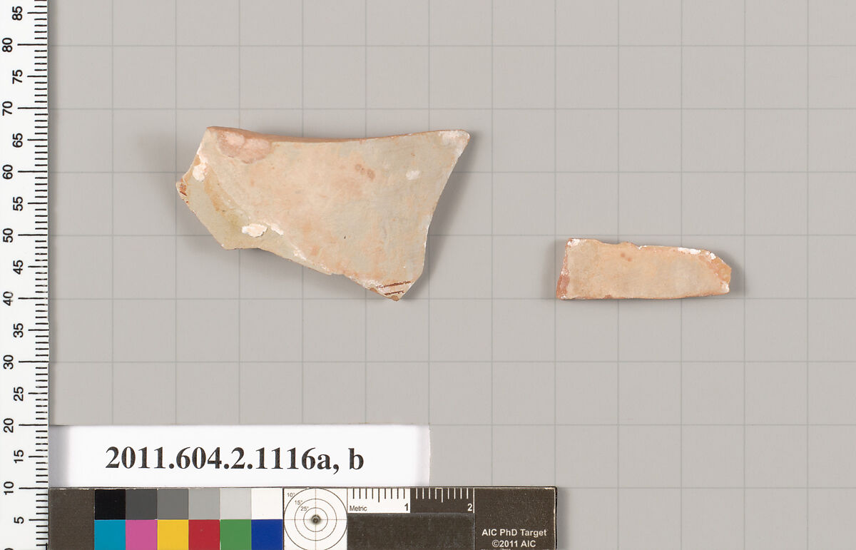 Terracotta fragments of a lekythos (oil flask), Terracotta, Greek, Attic 