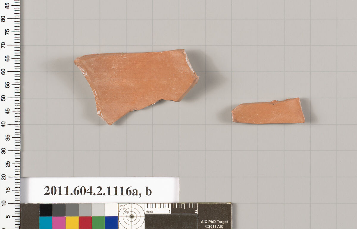 Terracotta fragments of a lekythos (oil flask), Terracotta, Greek, Attic