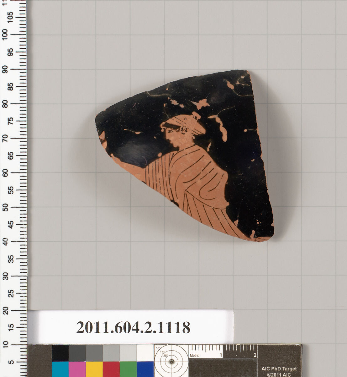 Terracotta fragment of a squat lekythos (oil flask), Terracotta, Greek, Attic 