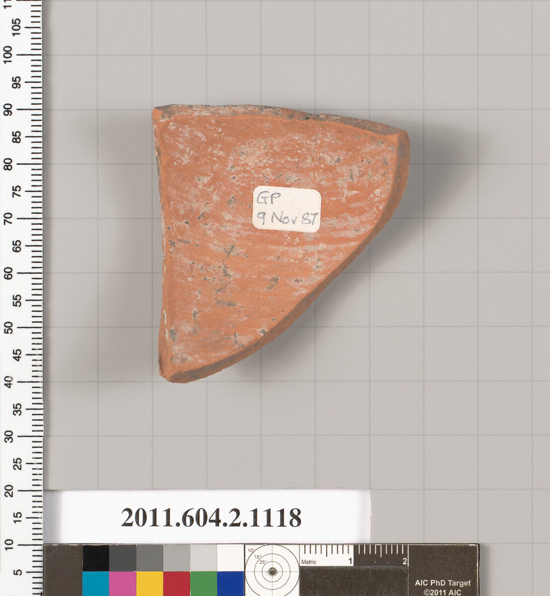 Terracotta fragment of a squat lekythos (oil flask), Terracotta, Greek, Attic