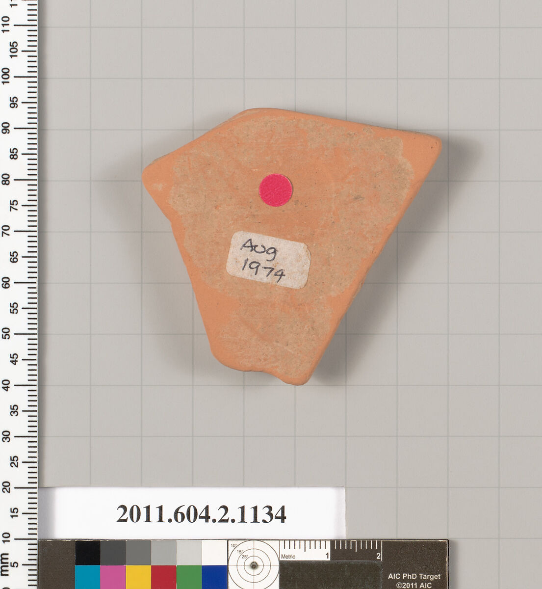 Terracotta fragment of a lekanis lid (covered dish), Terracotta, Greek, Attic