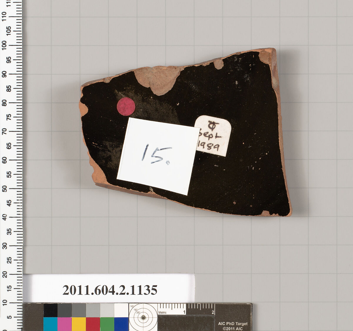 Terracotta fragment of a lekanis lid (covered dish), Terracotta, Greek, Attic