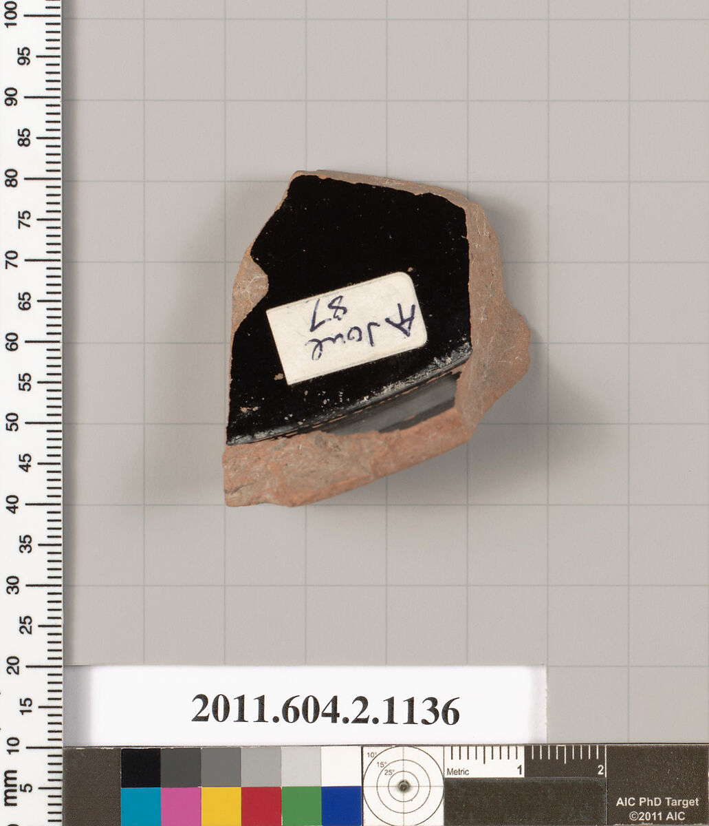 Terracotta fragment of a lekanis lid (covered dish), Terracotta, Greek, Attic
