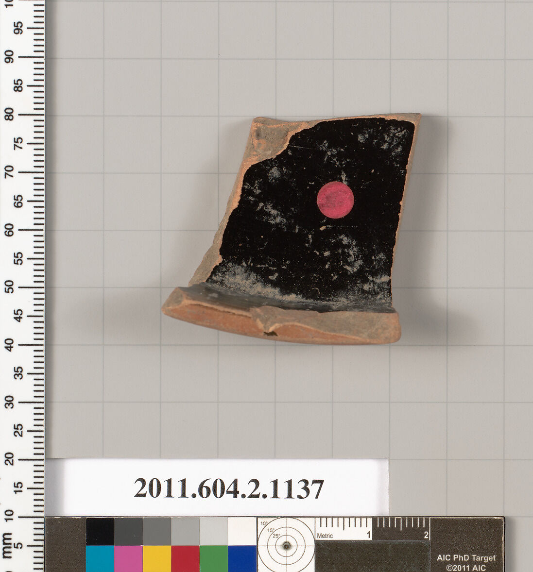 Terracotta fragment of a lekanis lid (covered dish), Terracotta, Greek, Attic