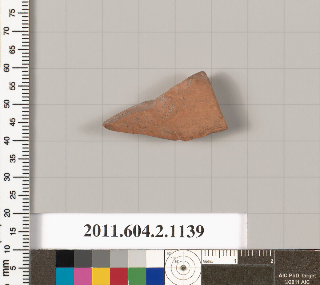 Terracotta fragment of a lekanis lid (covered dish), Terracotta, Greek, Attic