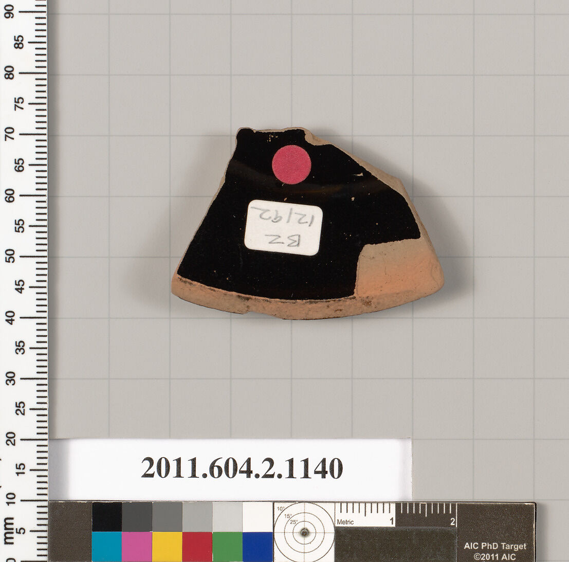 Terracotta fragment from a pyxis lid (box), Terracotta, Greek, Attic