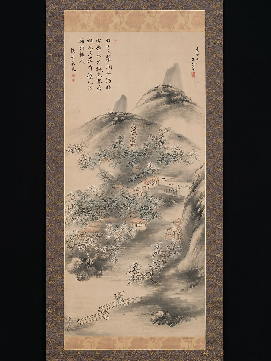 Bamboo and Plum in Early Spring, Okada Hankō (Japanese, 1782–1846), Hanging scroll; ink and color on paper, Japan 