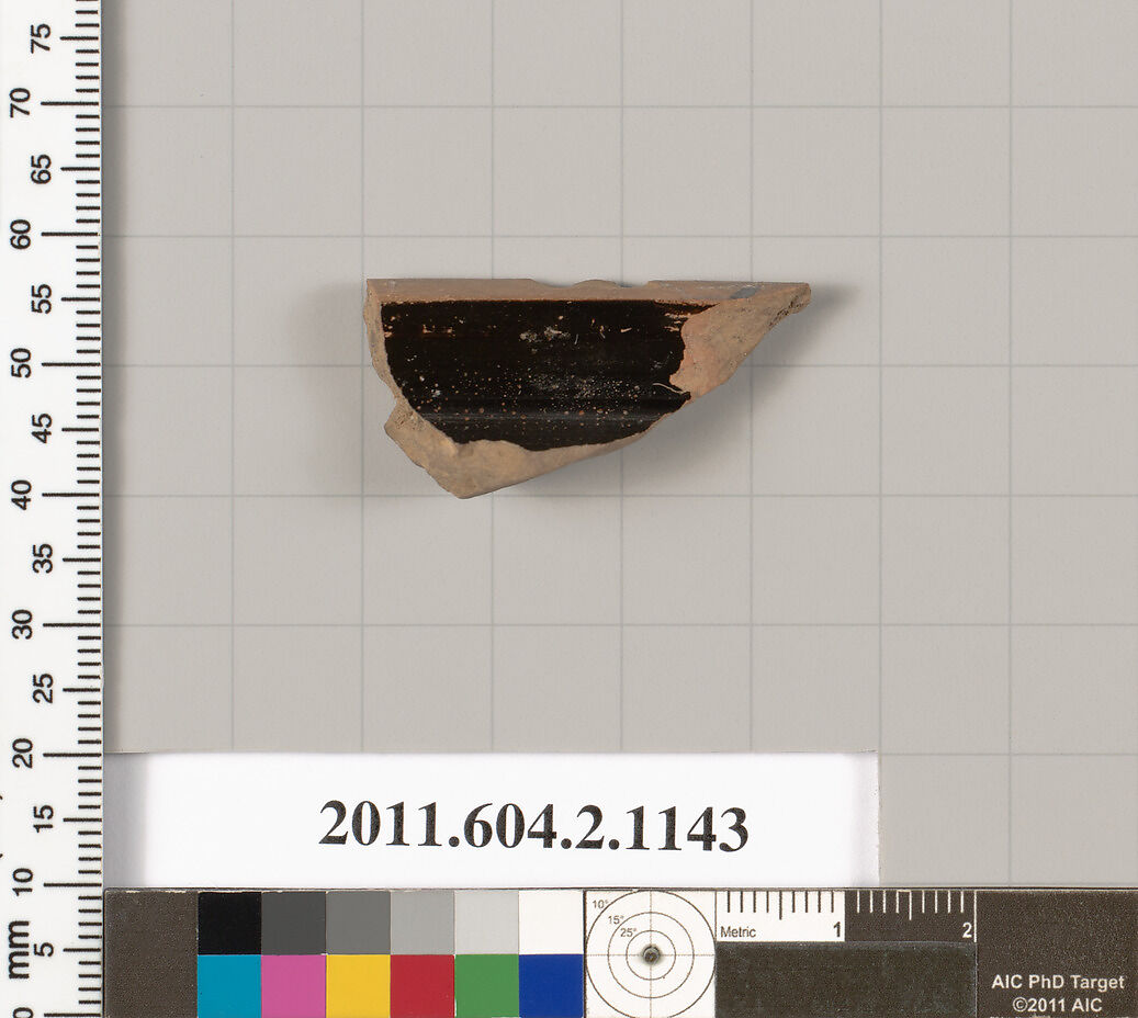 Terracotta fragment from a pyxis lid (box), Terracotta, Greek, Attic