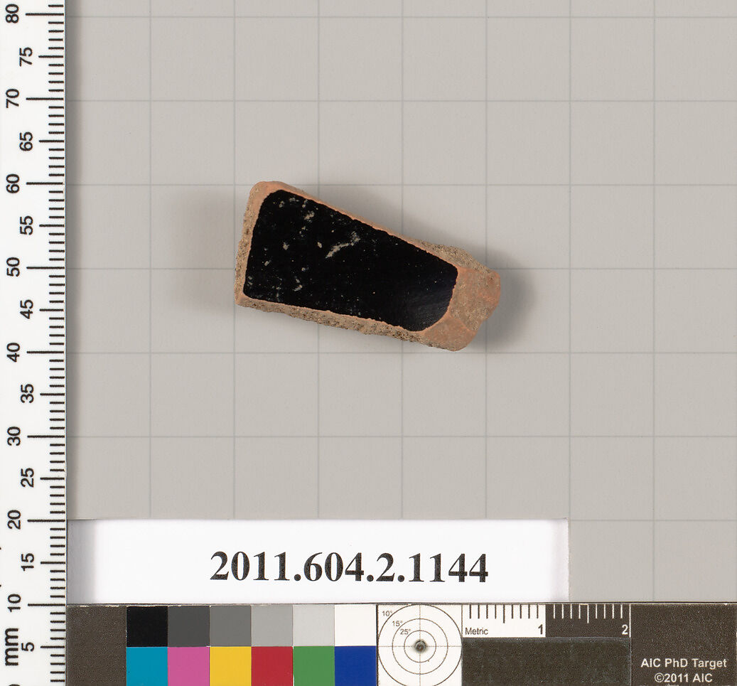 Terracotta fragment from a pyxis lid (box)?, Terracotta, Greek, Attic
