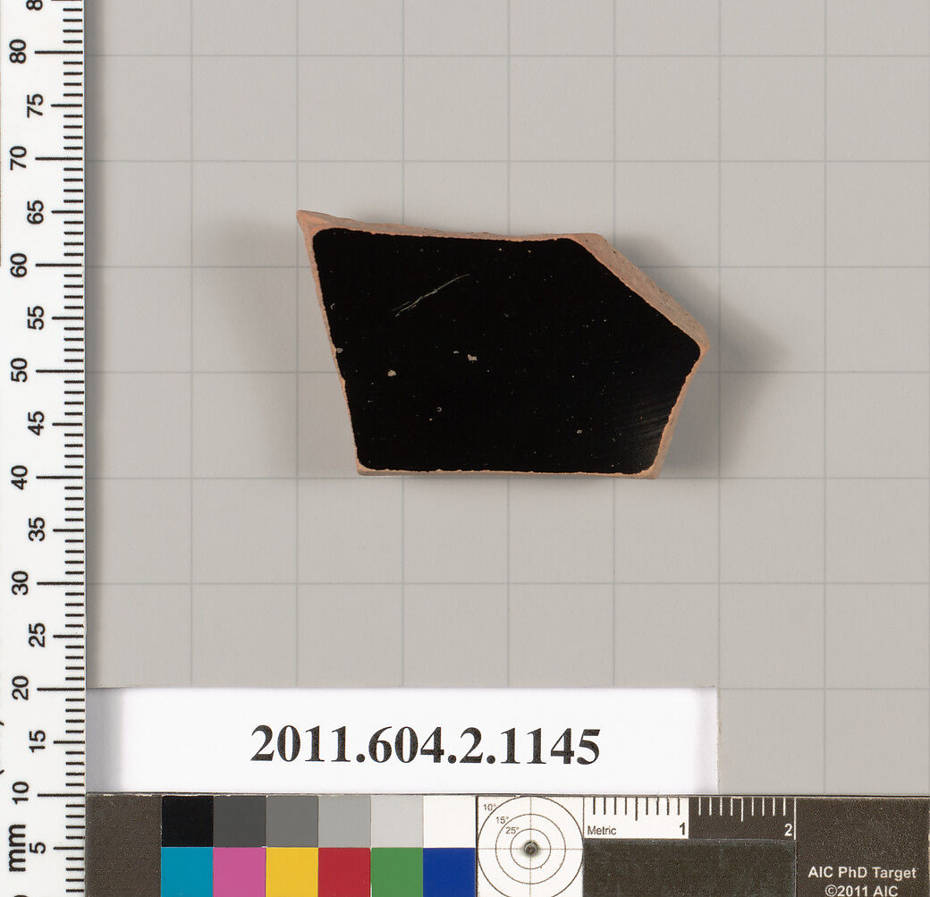 Terracotta fragment from a pyxis lid (box), Terracotta, Greek, Attic