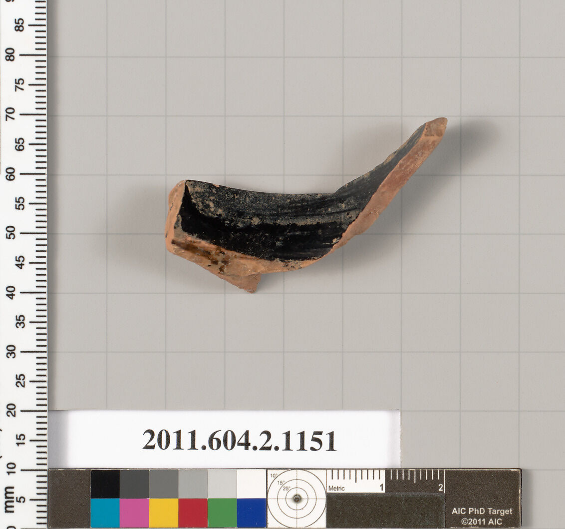 Terracotta fragment of an oinochoe: chous (jug), Terracotta, Greek, Attic