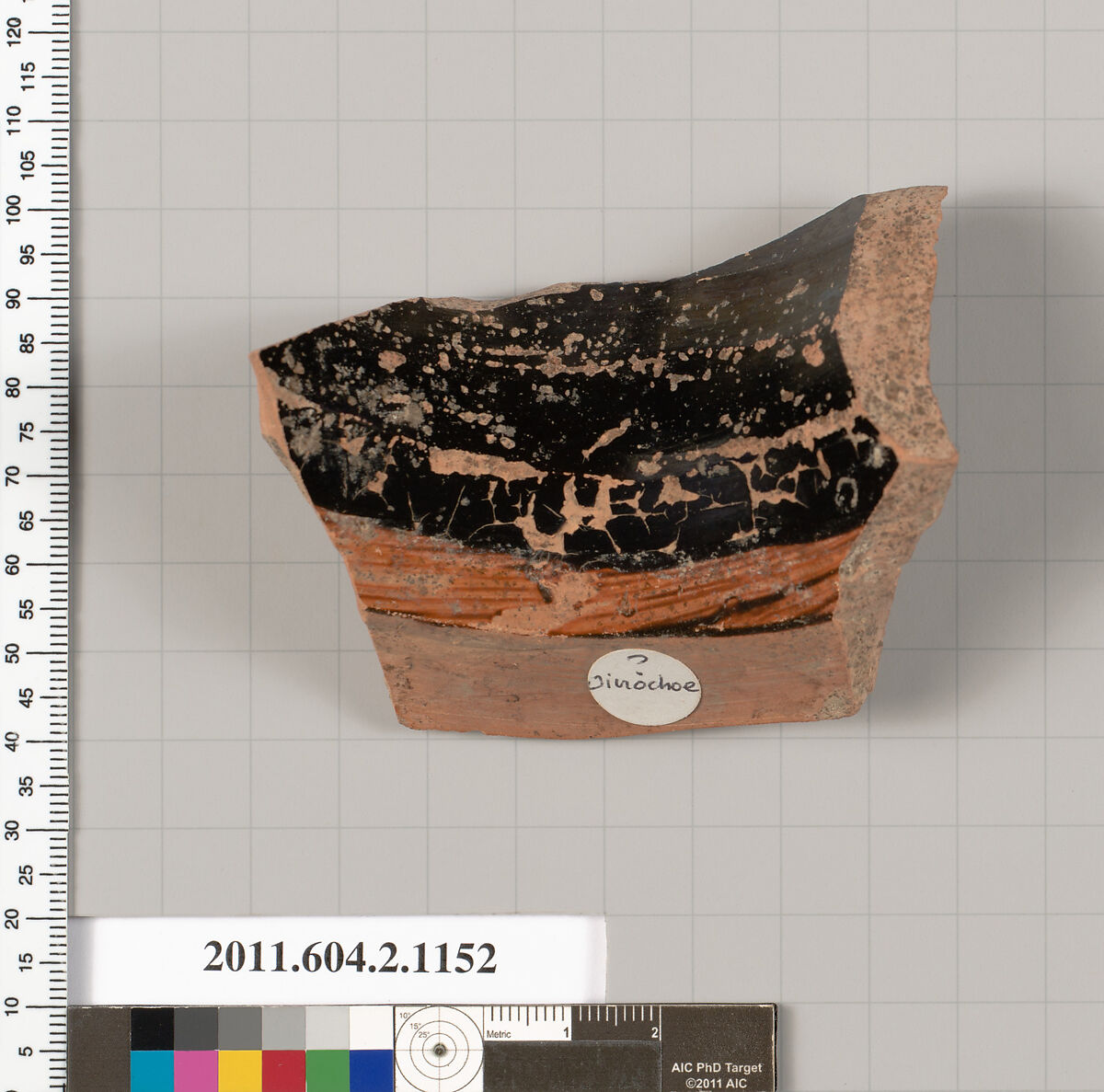 Terracotta fragment of an oinochoe (jug) ?, Terracotta, Greek, Attic