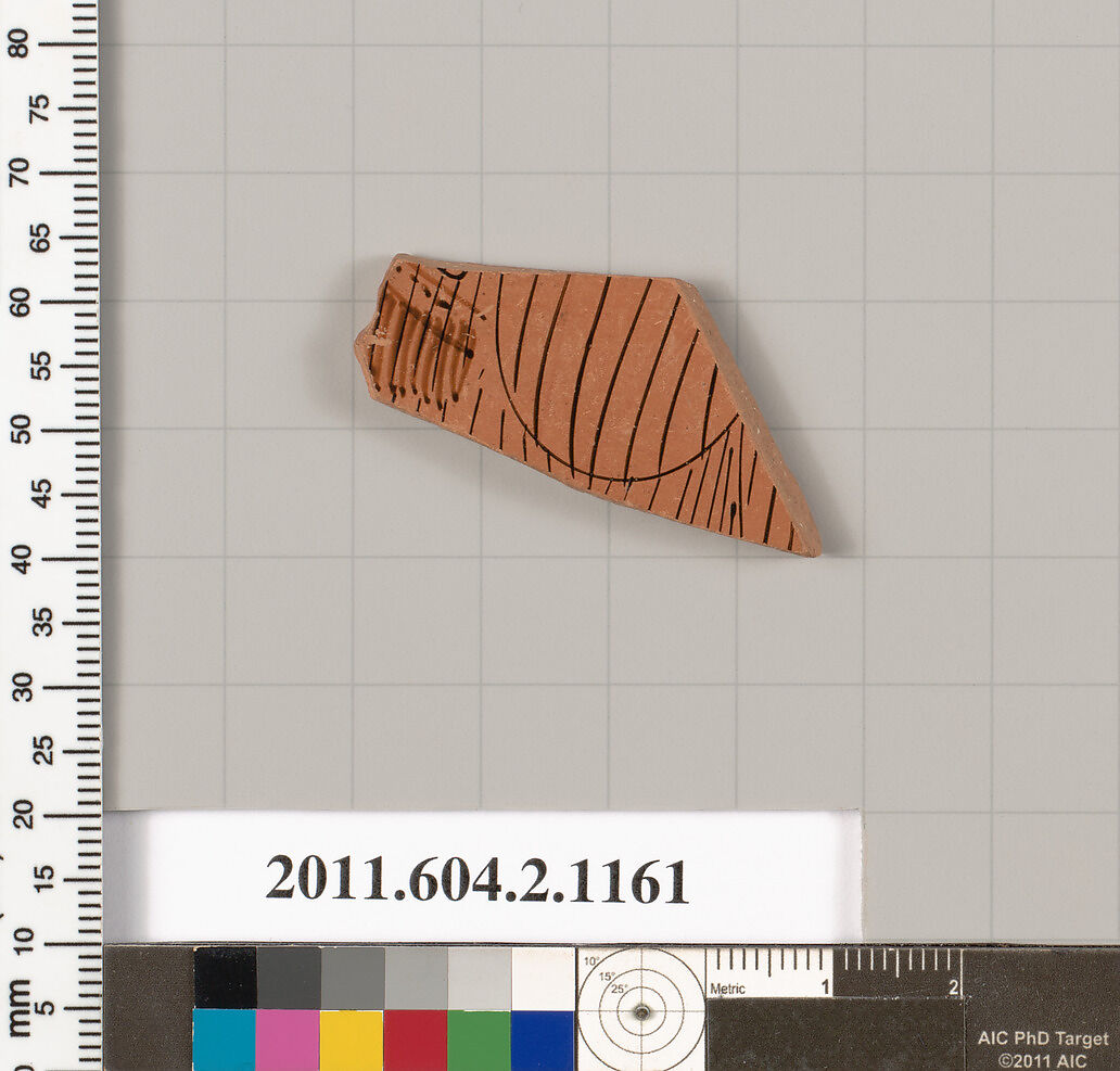 Terracotta fragment of a stamnos (jar), Terracotta, Greek, Attic 