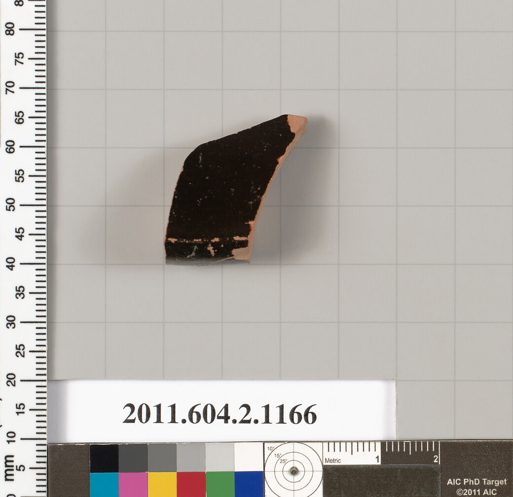 Terracotta fragment of a skyphos (deep drinking cup), Terracotta, Greek, Attic