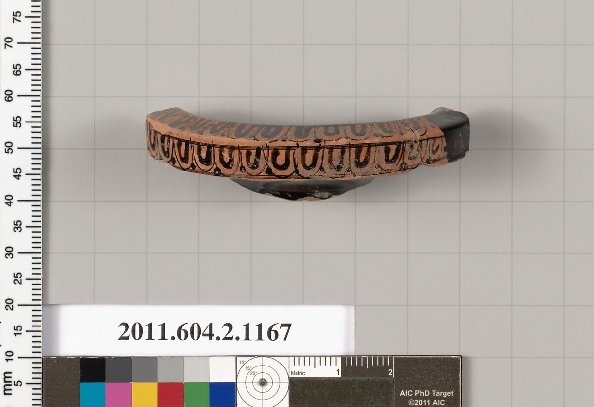 Terracotta fragment of an oinochoe (jug), Terracotta, Greek, Attic 