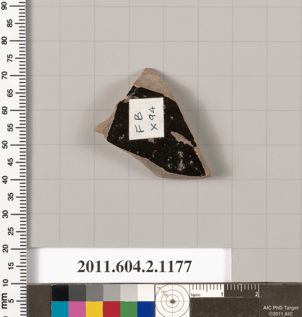 Terracotta fragment of a lekanis lid (covered dish), Terracotta, Greek, Attic