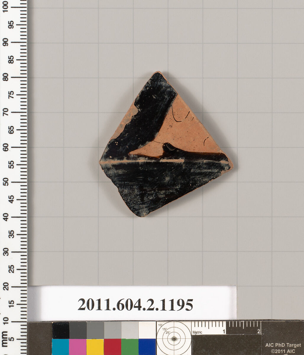 Terracotta fragment of an oinochoe: chous (jug)?, Terracotta, Greek, Attic 