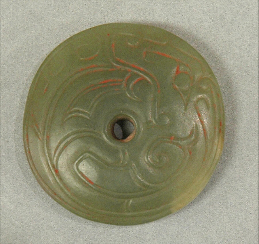 Circular plaque with incised decoration, Jade (nephrite), China 