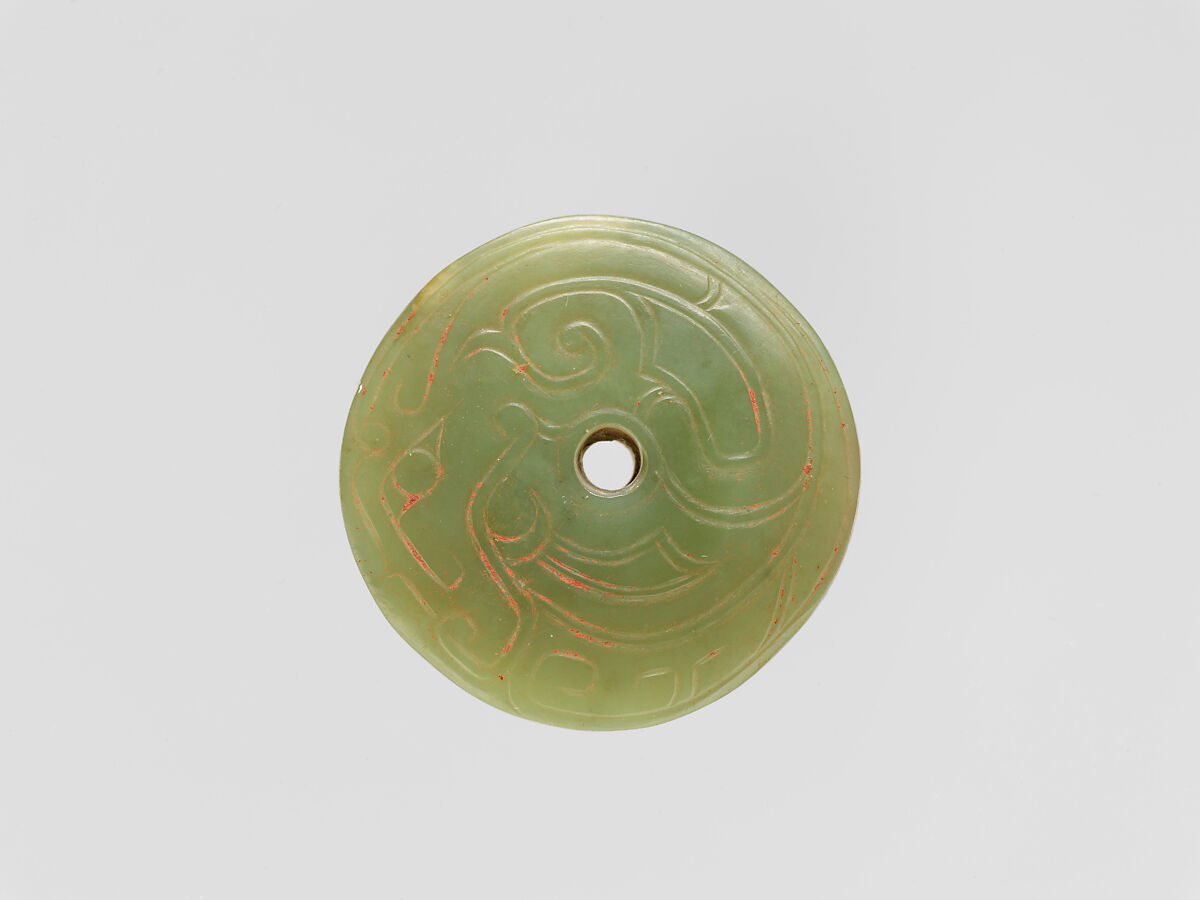 Circular plaque with incised decoration, Jade (nephrite), China