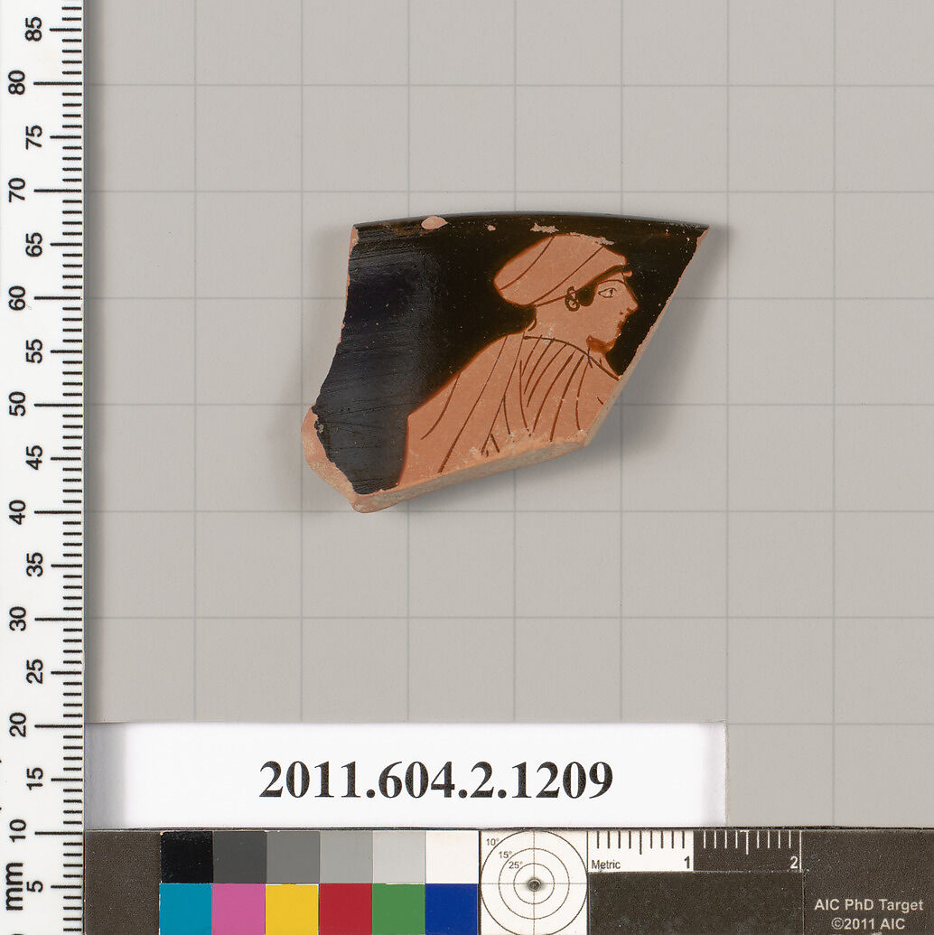 Terracotta fragment from a kantharos: head vase, Terracotta, Greek, Attic 