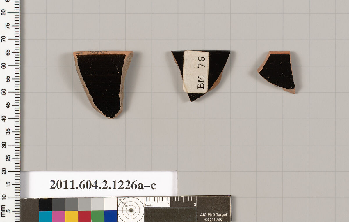 Terracotta fragments from kantharoi: head vases, Terracotta, Greek, Attic