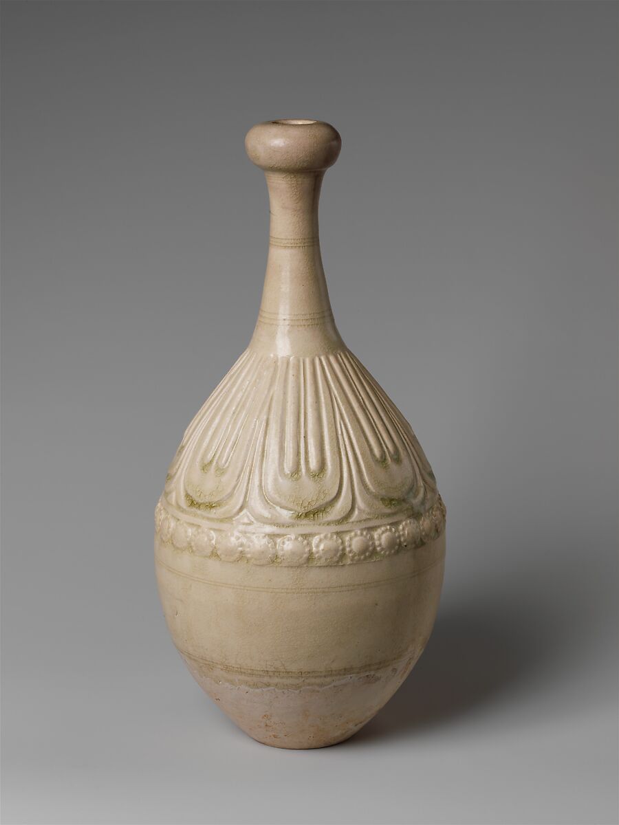 Bottle, Glazed stoneware with carved and relief decoration, China