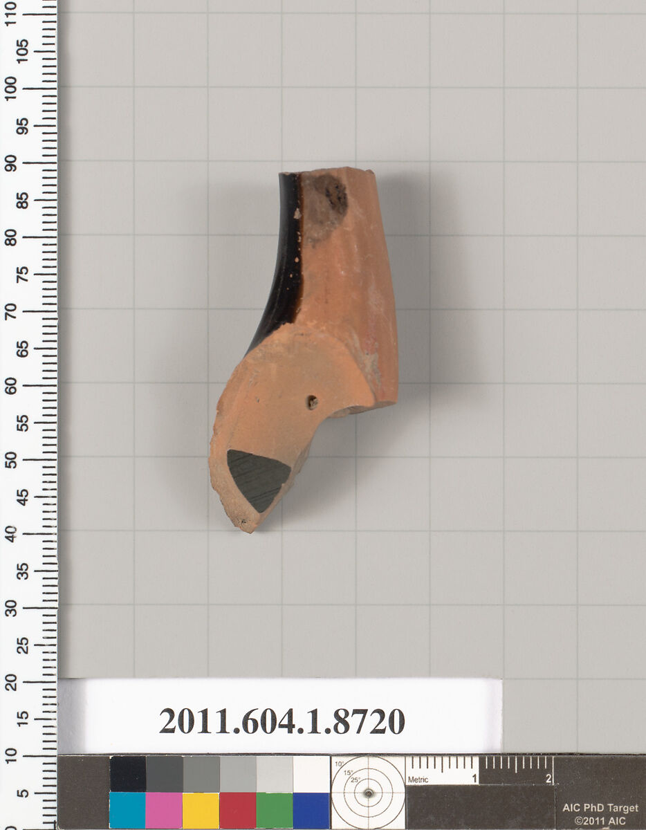Terracotta fragment of a kylix (drinking cup), Terracotta, Greek, Attic