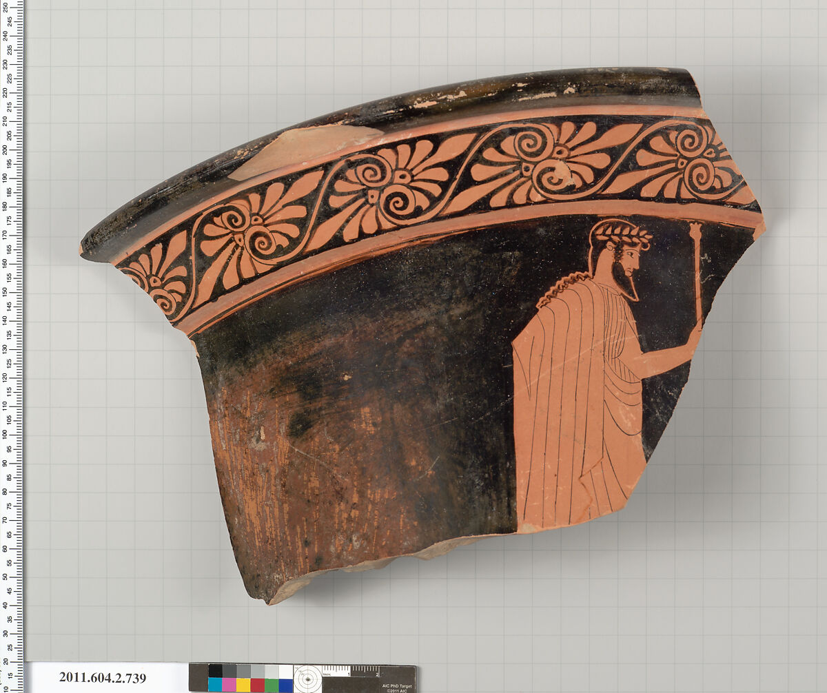 Terracotta fragment of a calyx-krater (bowl for mixing wine and water), Terracotta, Greek, Attic 