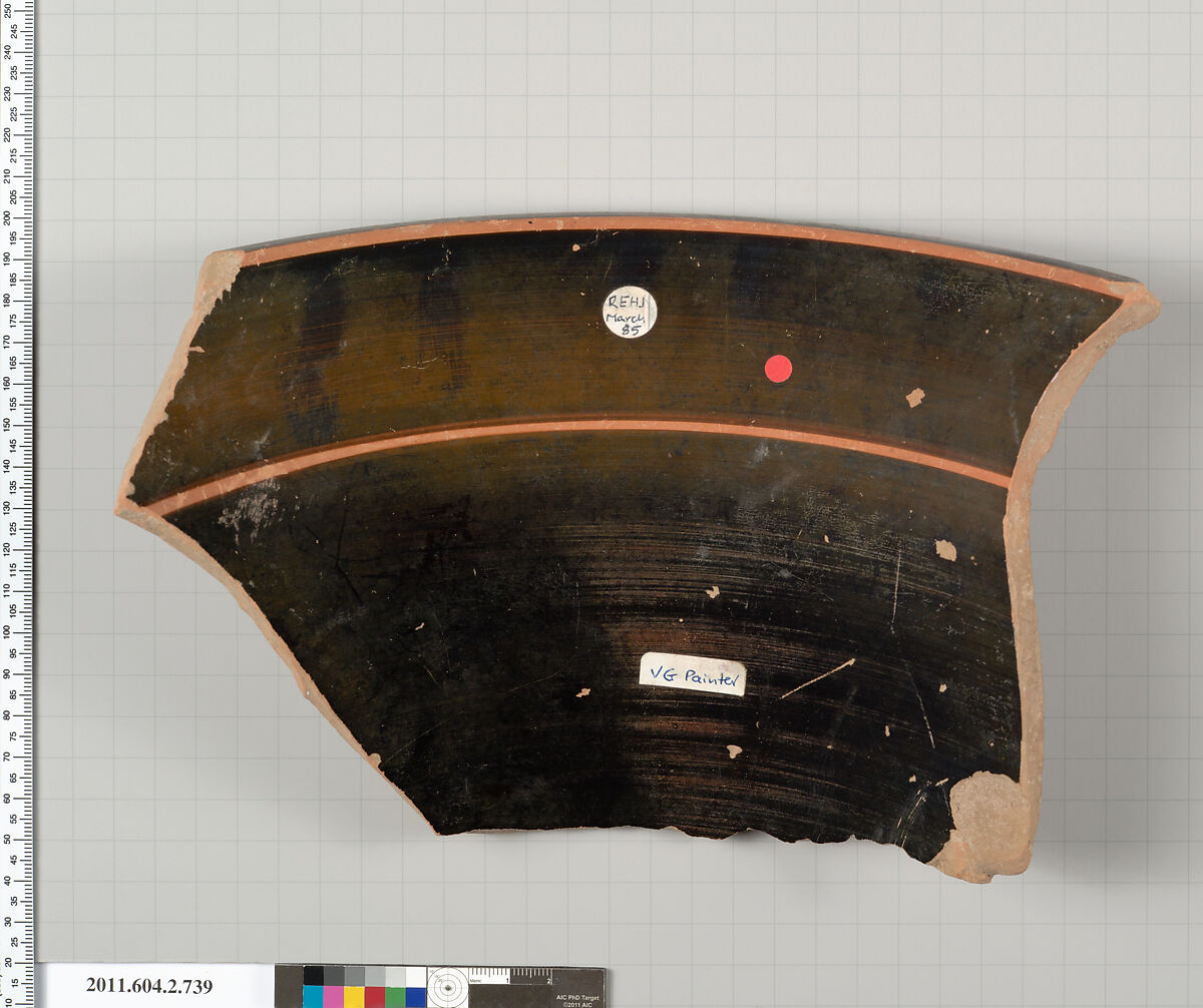 Terracotta fragment of a calyx-krater (bowl for mixing wine and water), Terracotta, Greek, Attic