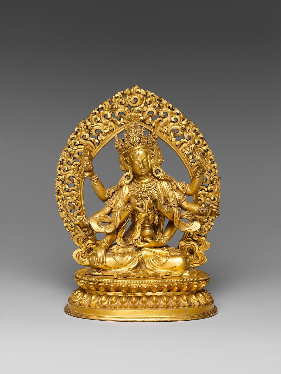 Buddhist Deity, Ushnishavijaya (Zun Sheng fo mu), Gilt brass; lost-wax cast, China 