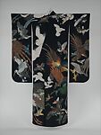 Long-sleeved Robe (Furisode) with Birds, Plain-weave crepe silk with paste-resist dyeing, Japan