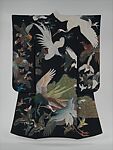 Kimono with Birds in Flight, Dye-and pigment-patterned plain-weave silk crepe (chirimen), Japan