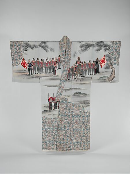 Man’s Under-Kimono (Nagajuban) with Scene of the Russo-Japanese War featuring General Nogi, Resist-dyed, hand-painted plain-weave silk with traces of gold leaf, Japan