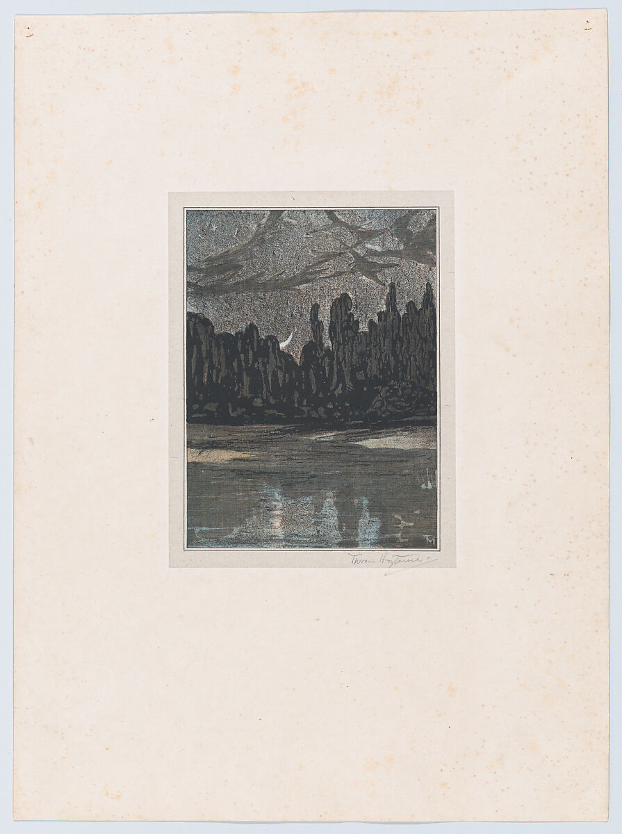 Migratory Birds on a Moonlit Night, Theodorus van Hoytema (Dutch, The Hague 1863–1917 The Hague), Color lithograph on chine collé; proof 