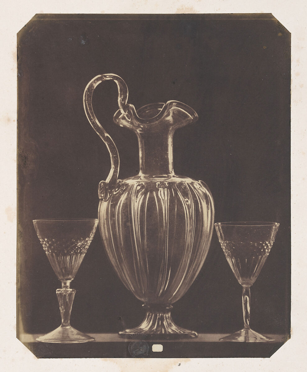 [Pitcher and two glasses, Venetian, 15th Century], Ludwig Belitski (German, 1830–1902), Salted paper print from glass negative 