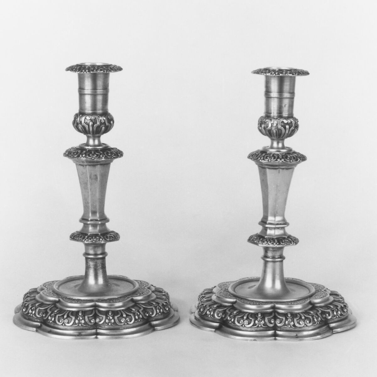 Candlesticks (set of four), (Johann) Daniel Schäffler I (1659–1727, master 1701), Silver gilt, German, Augsburg 