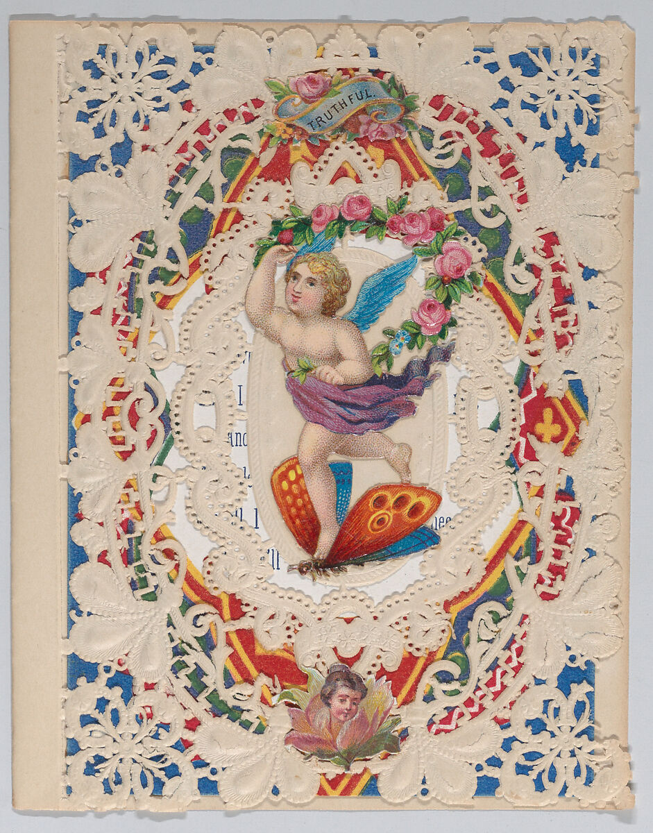 Valentine, Anonymous, Cameo-embossed open-work lace paper, chromolithography, die-cut scrap 