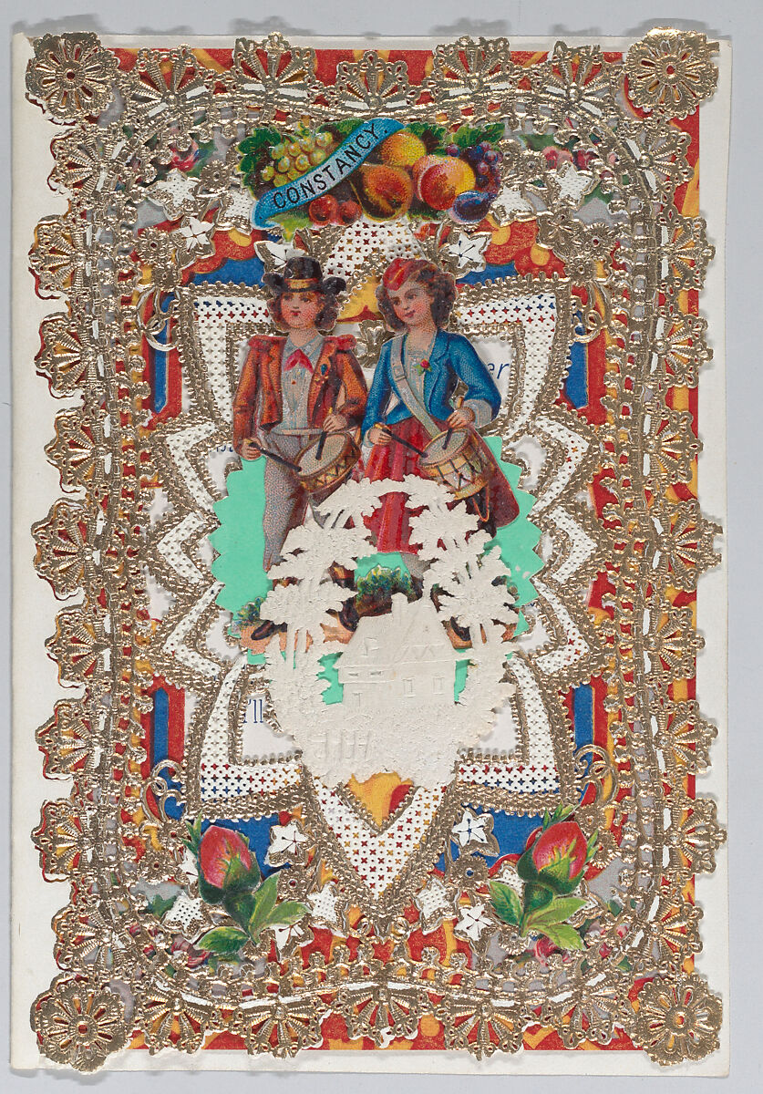 Valentine, Anonymous, Cameo-embossed open-work gilded  lace paper, chromolithography, die-cut scrap, colored paper 
