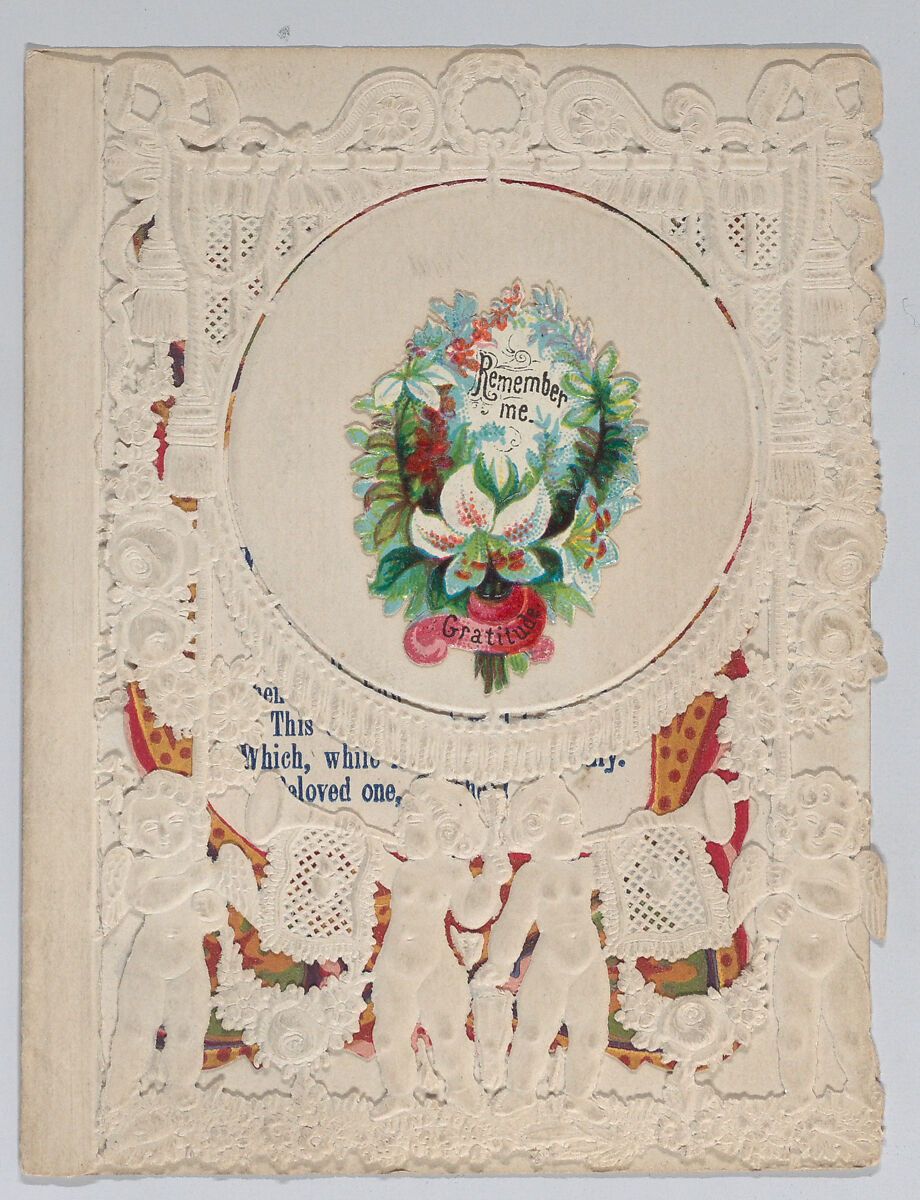 Valentine, Anonymous, Cameo-embossed open-work lace paper, chromolithography, die-cut scrap 