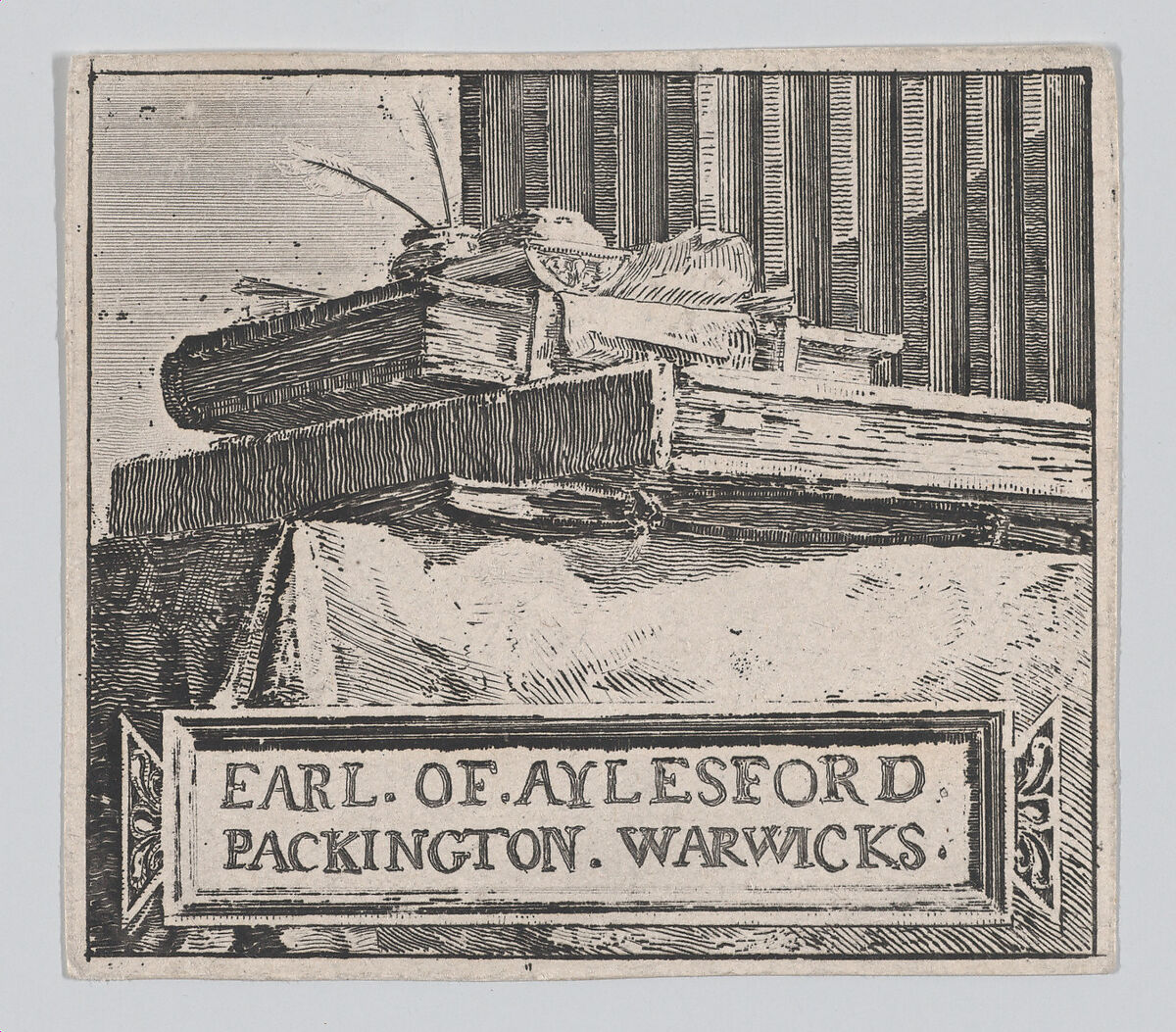Third Bookplate of the Earl of Aylesford, Heneage Finch, 4th Earl of Aylesford (British, Syon House 1751–1812 Great Packington, Warwickshire), Etching 